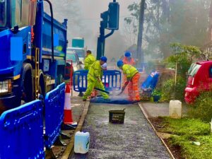 Tarmac is commonly used for long lasting surface for pedestrian paths and road surfaces