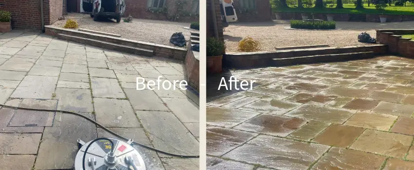 Pressure washing stones - Before and After